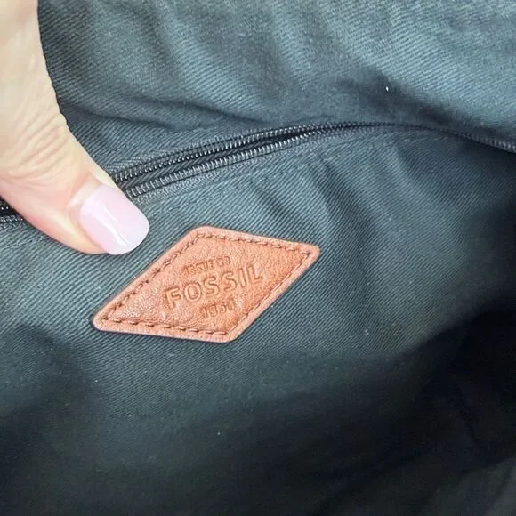 Fossil genuine leather waxed canvas crossbody shoulder handbag purse neutral - Picture 14 of 14